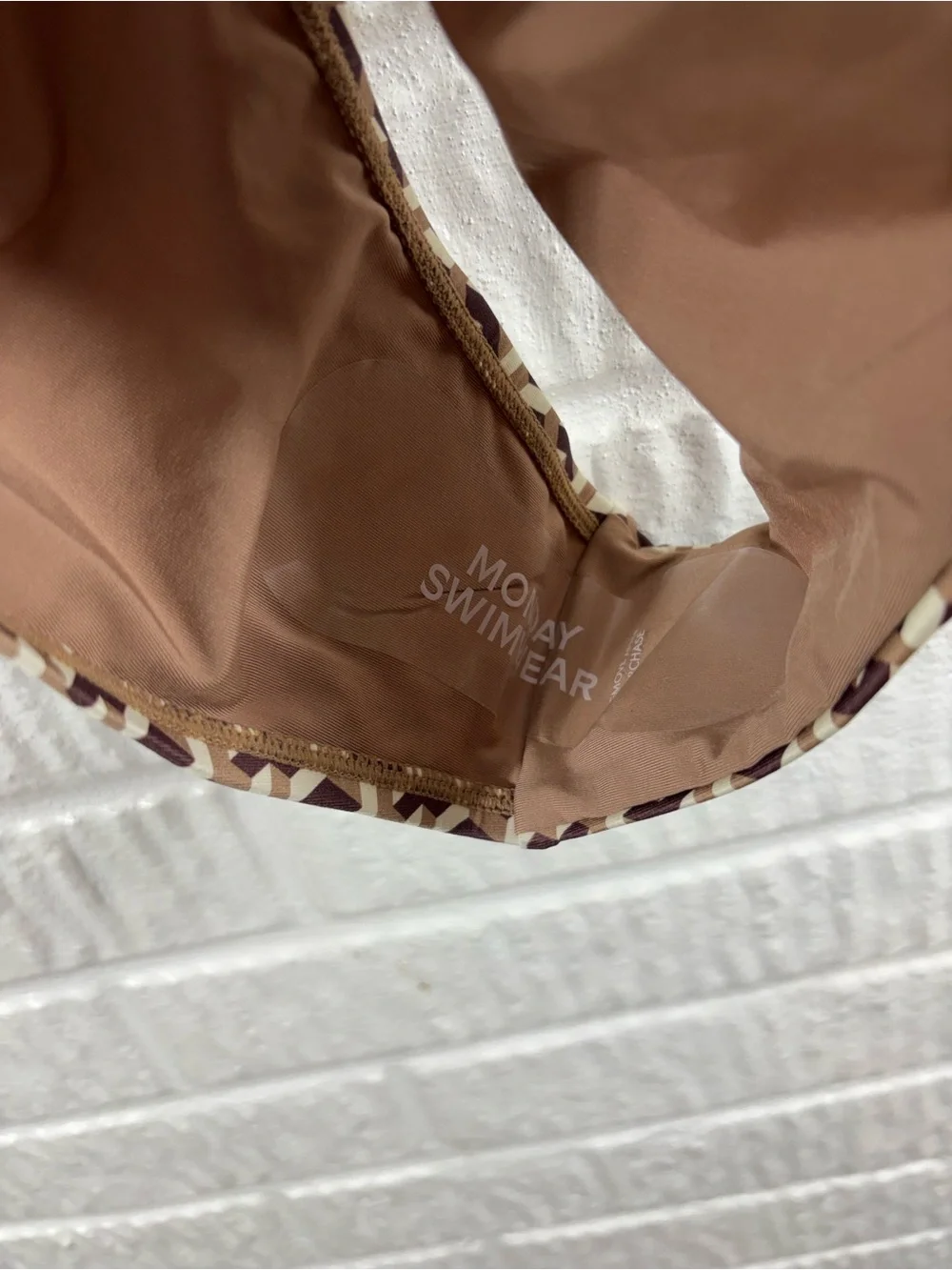 Monday Swimwear Brown White Geo-Print Bikini Bottom with Gold Rings